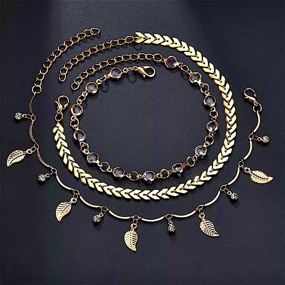 ⚜️[𝟯/$𝟮𝟴]⚜️3 Layered Fish Bone Leaf Anklet NEW - Picture 4 of 6